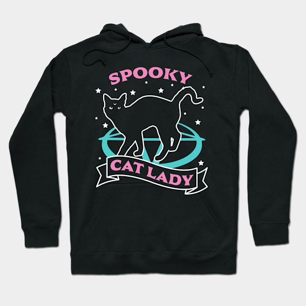 Spooky Cat Lady - Pastel Goth Halloween Black Cat Lover Hoodie by OrangeMonkeyArt